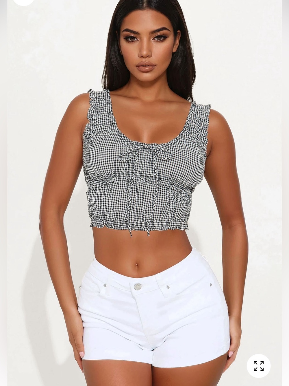 NWT Fashion Nova Black & White Gingham Cottagecore Sleeveless Ruffle Crop Top XL